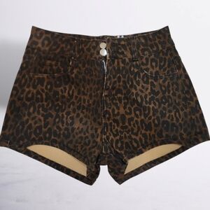 Leopard Print High Waist Jean Shorts | NWT | Size L